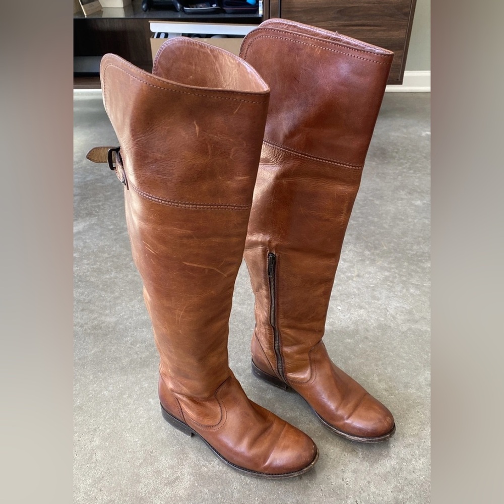 Frye Womens Brown Tall Leather Riding Boots 6.5 Side Zipper
